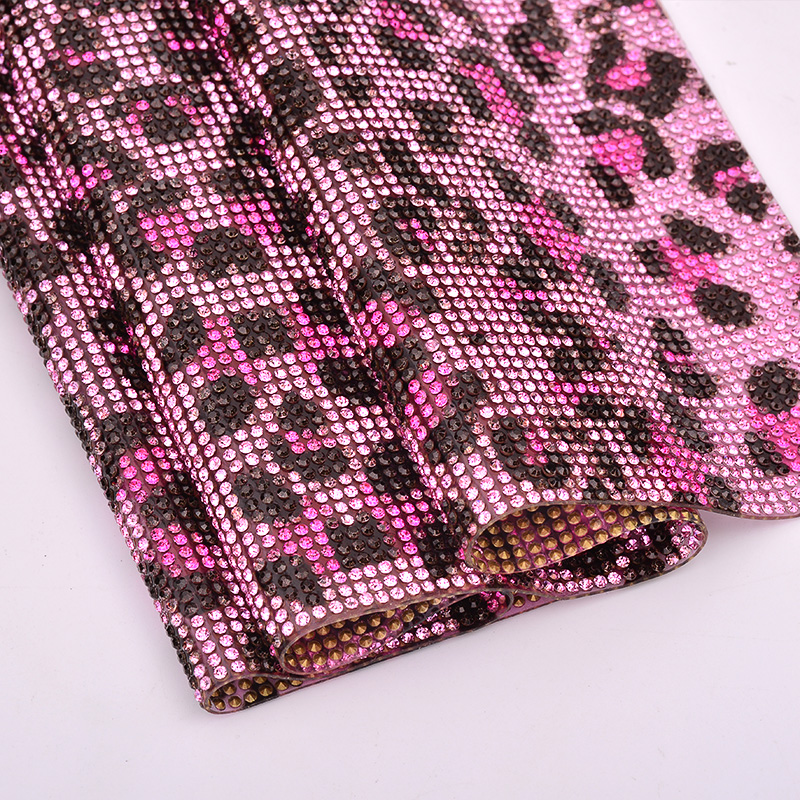 Custom pink leopard print iron on glue rhinestone sheet iron on garment