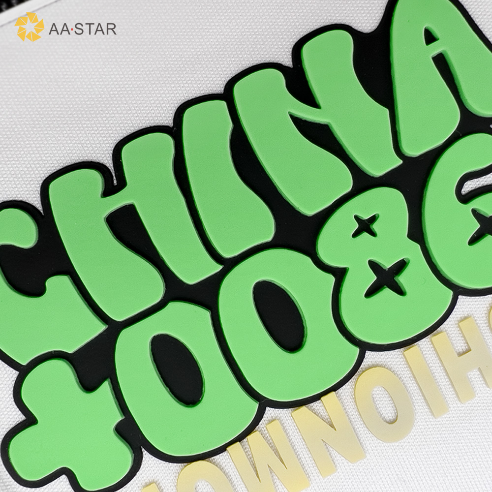 Fashion green letter 3d puff heat transfer vinyl sticker for t-shirt