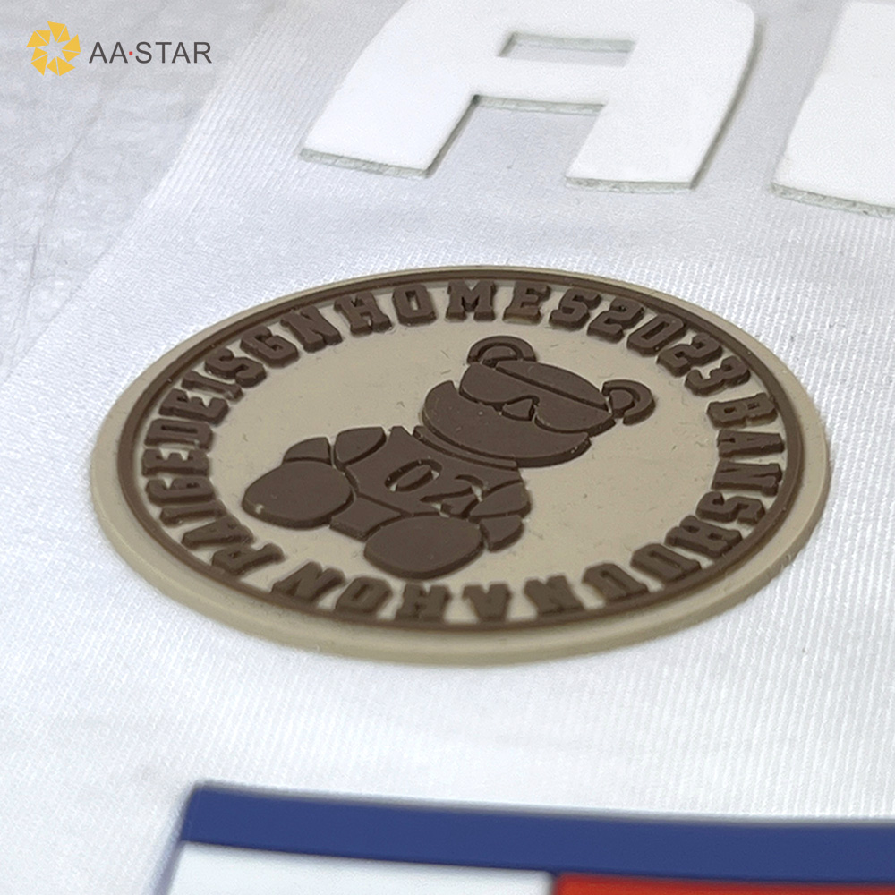 Custom iron on bear logo 3d silicone t shirt printing heat transfer patch