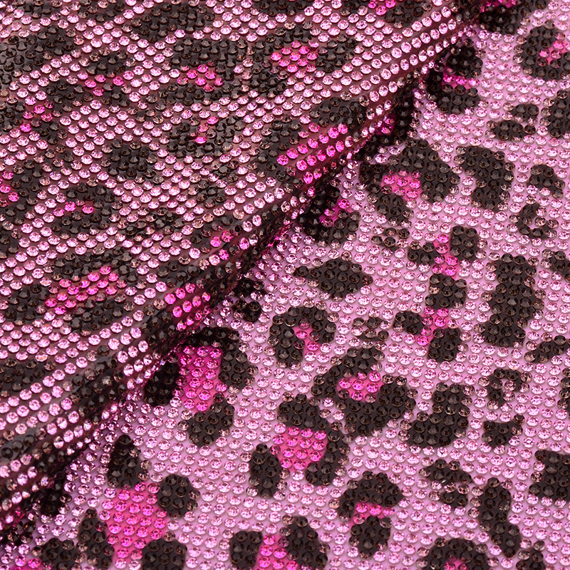 Custom pink leopard print iron on glue rhinestone sheet iron on garment