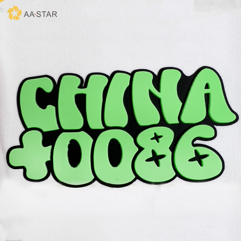 Fashion green letter 3d puff heat transfer vinyl sticker for t-shirt