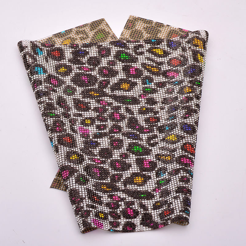Custom pink leopard print iron on glue rhinestone sheet iron on garment