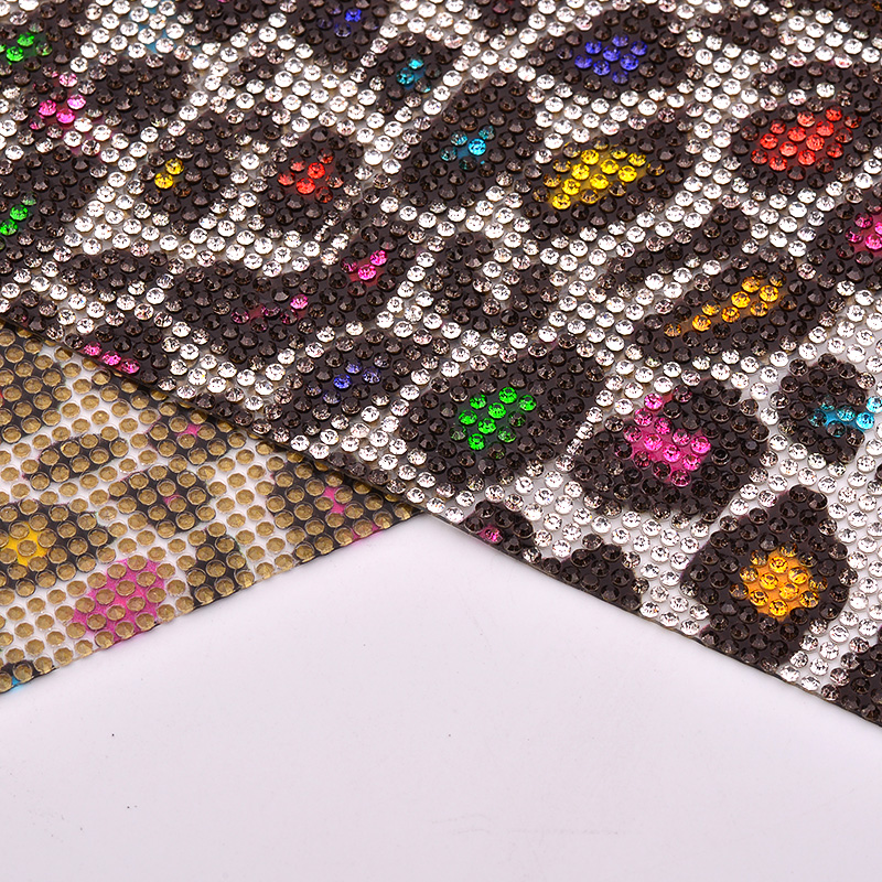 Custom pink leopard print iron on glue rhinestone sheet iron on garment