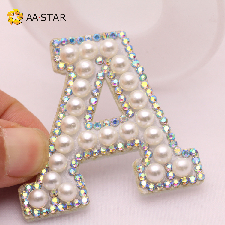 Fashion A-Z pearl dress applique rhinestone letter patch iron-on/sew-on