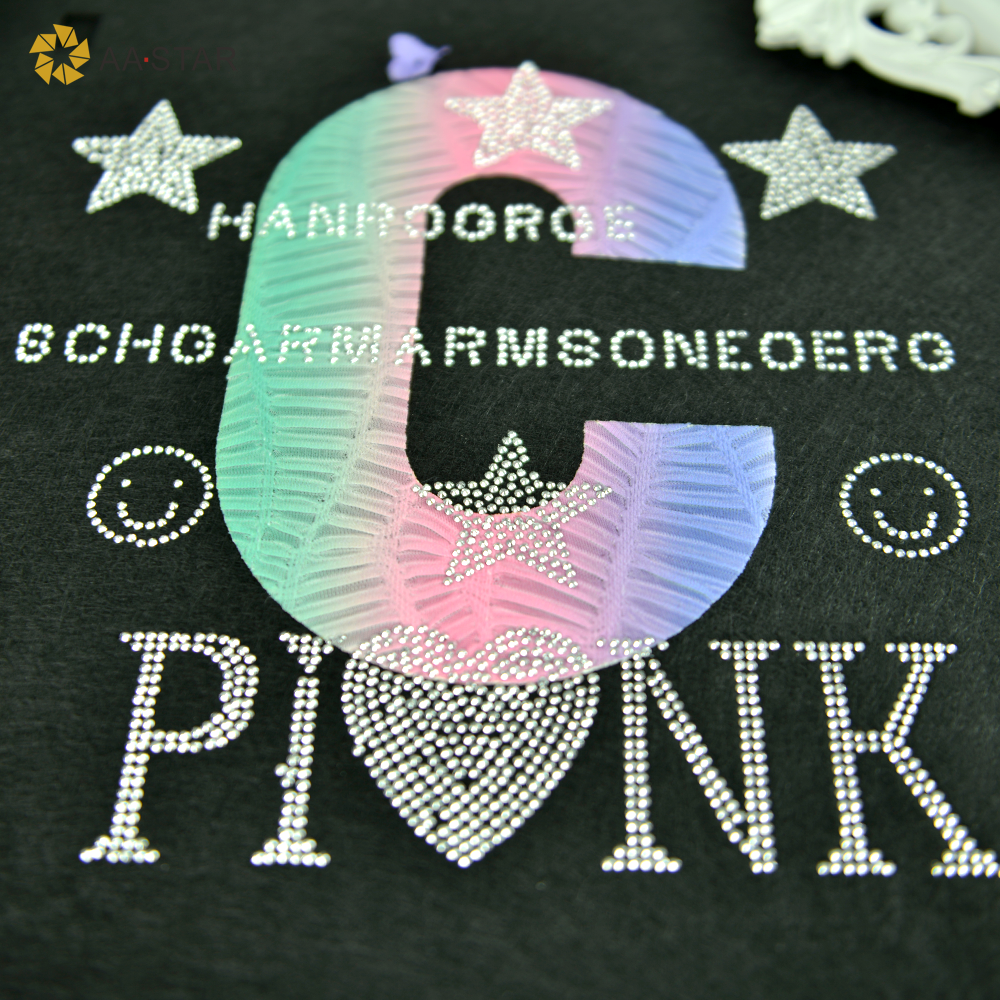 Colorful rhinestone letter screen print heat transfers iron on for dress