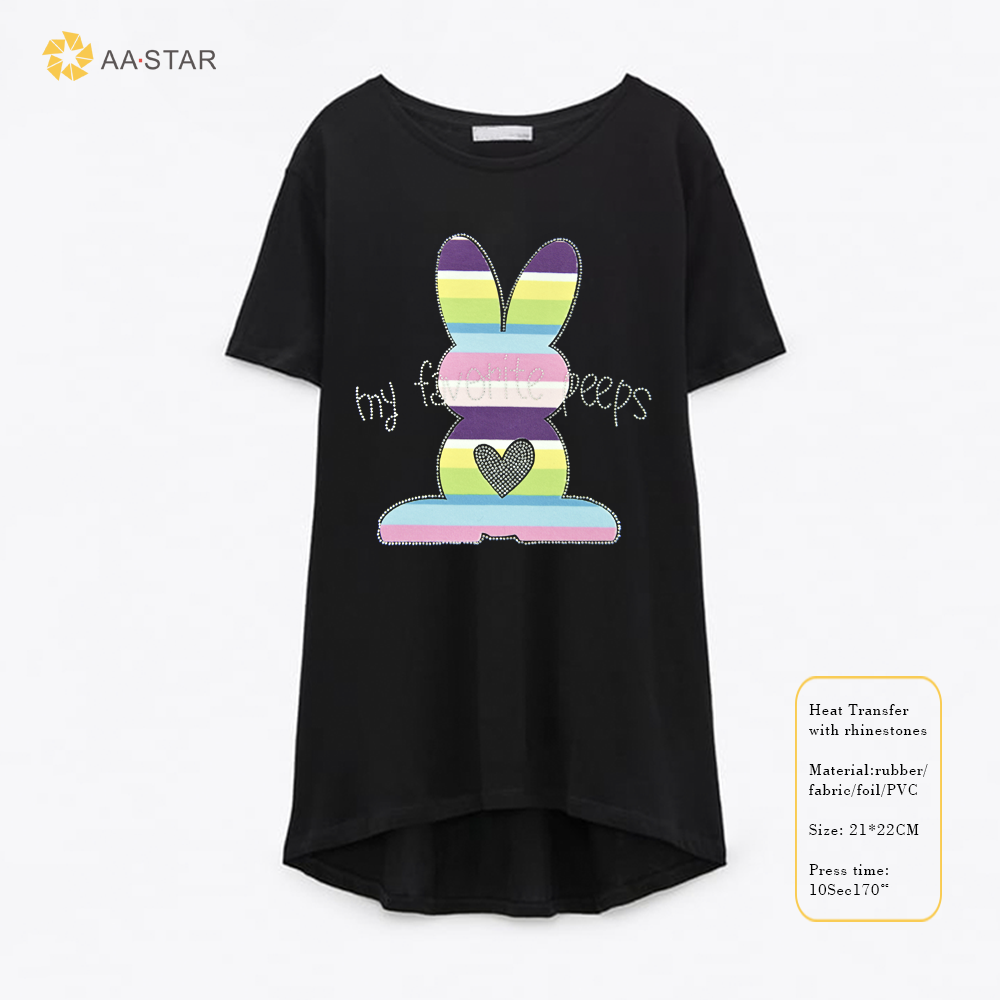 Rabbit pattern iron on fabric rhinestone heat transfer hot-fix for garment