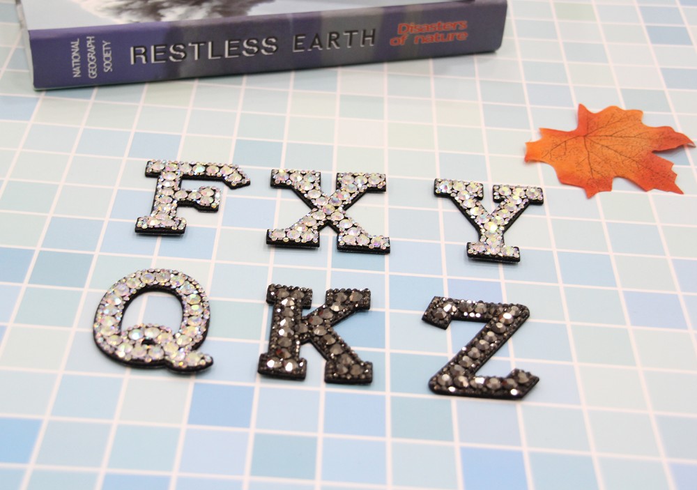 Custom black rhinestone patch letter Z iron on clothing