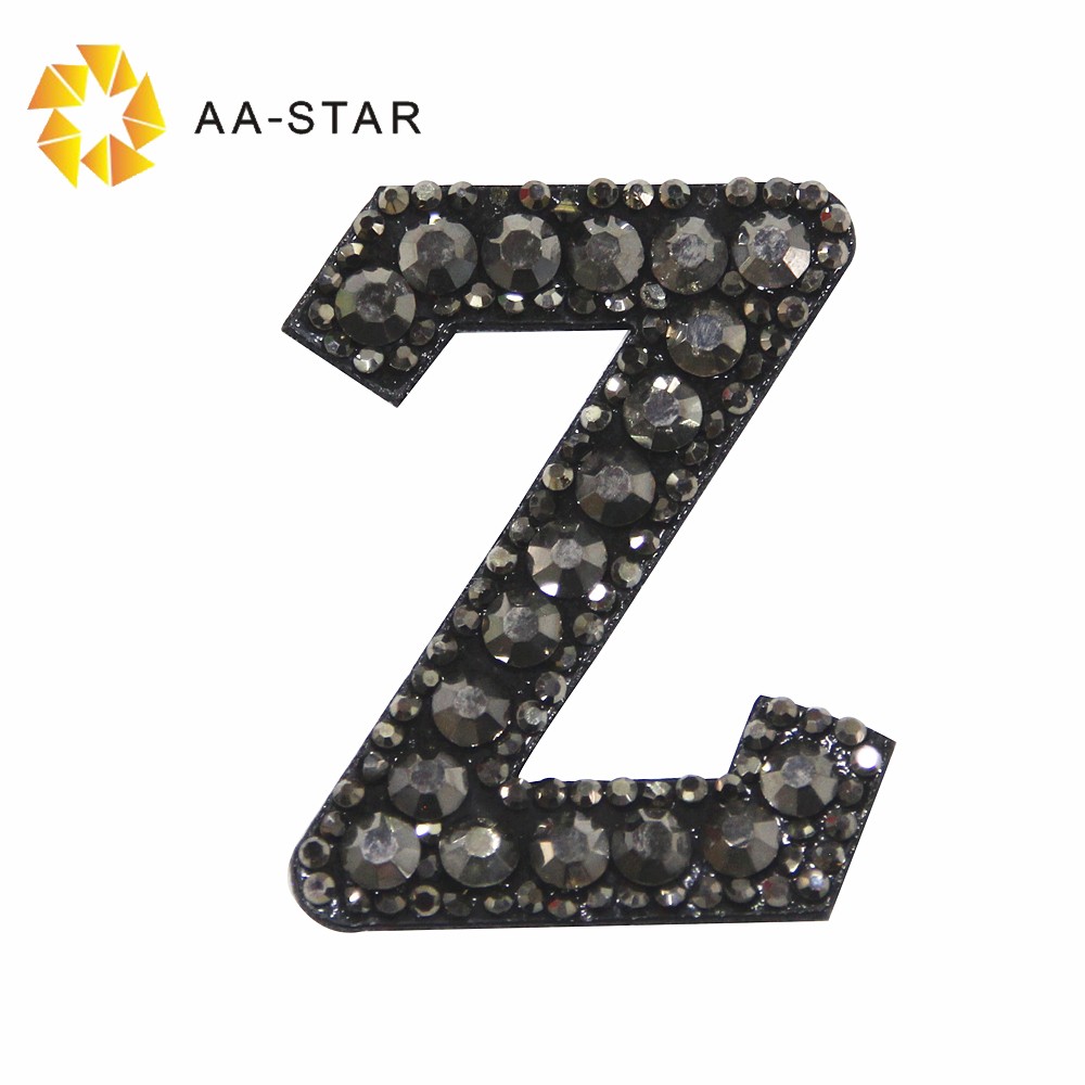 Custom black rhinestone patch letter Z iron on clothing
