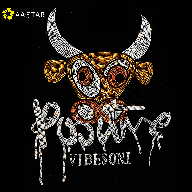 Custom cow head hotfix rhinestone heat transfer design for t-shirt