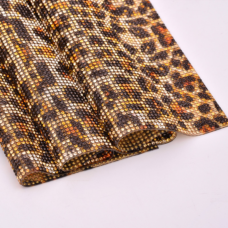 Custom pink leopard print iron on glue rhinestone sheet iron on garment