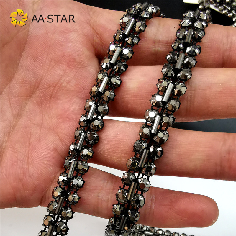 1cm black bead and rhinestone plastic trimming for fabrics