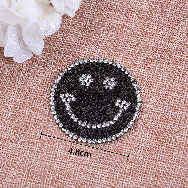Crystal and black hotfix rhinestone ready design patch round