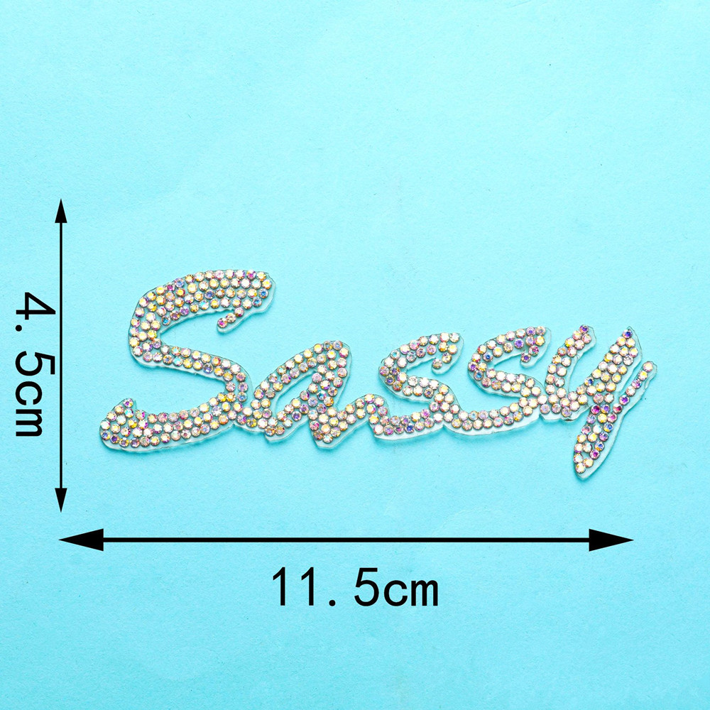 Custom rhinestone word iron on self adhesive patch letters