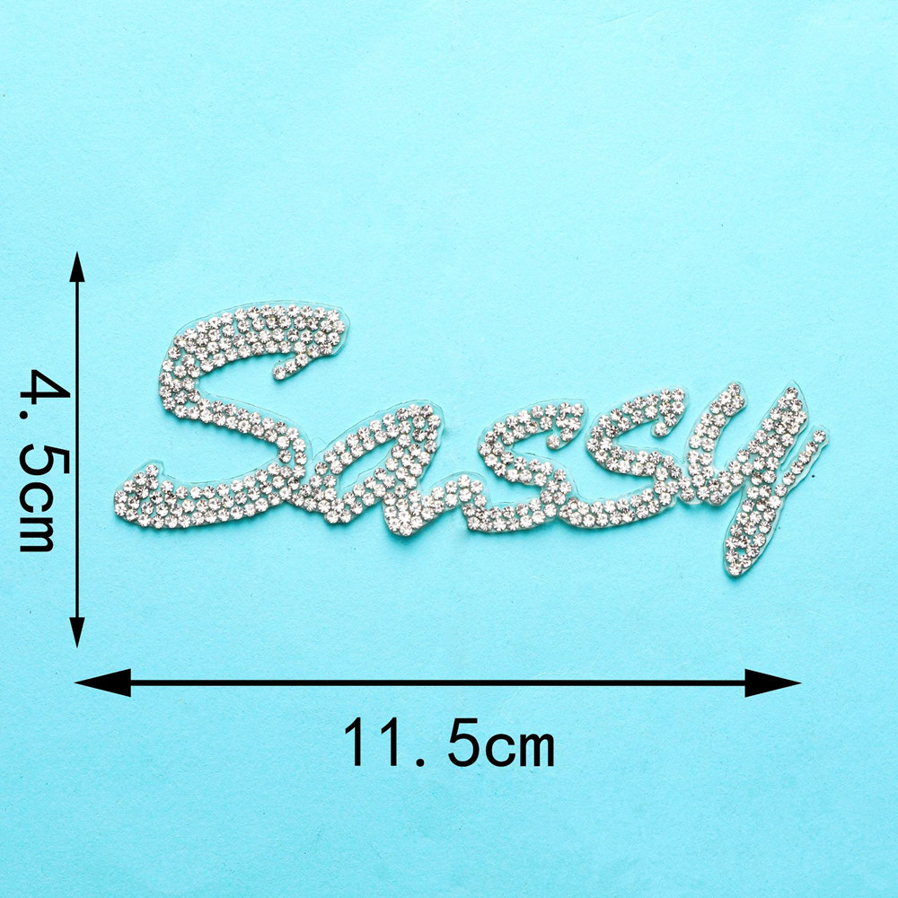 Custom rhinestone word iron on self adhesive patch letters