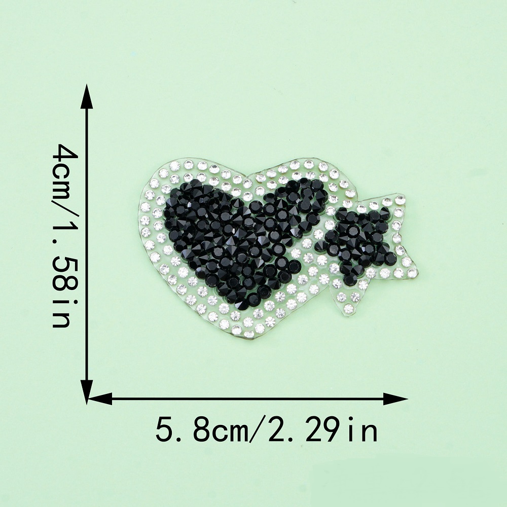 Heart hotfix crystal and black rhinestone patch for jeans